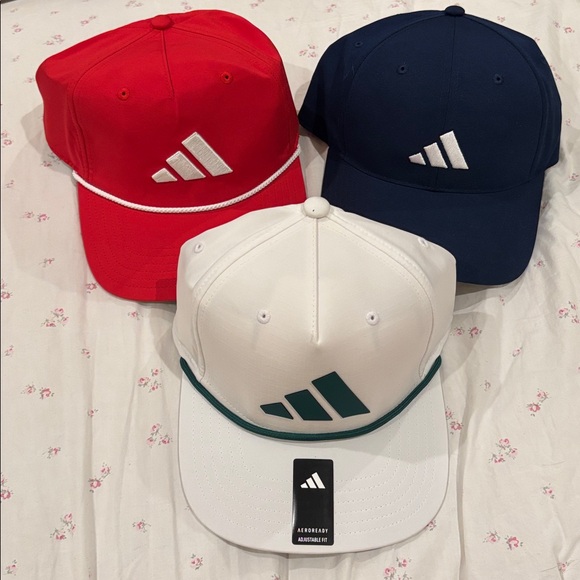 Adidas Trio of Red, Navy, and White Caps - Picture 1 of 1